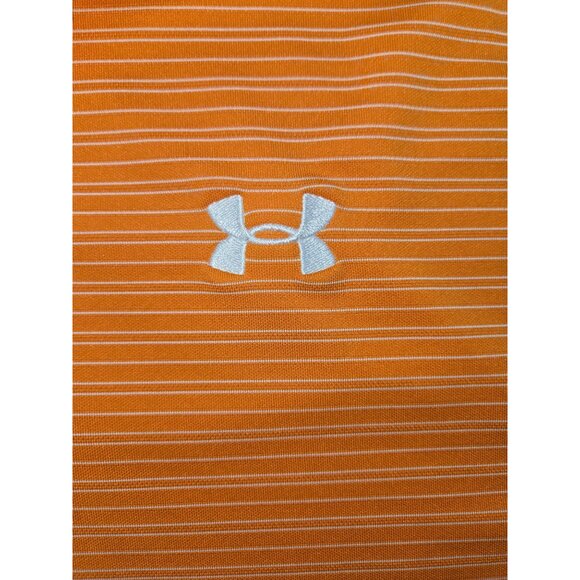 Under Armour HeatGear Mens Polo Shirt Large Orange Striped Athletic Fit - Picture 8 of 9